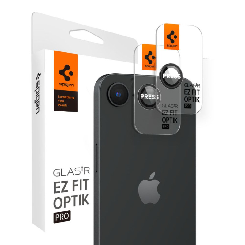 „Spigen Optik Pro GLAS.TR Ez Fit“ kameros dėklai, 2 vnt., skirti „iPhone 16e“ – juodi