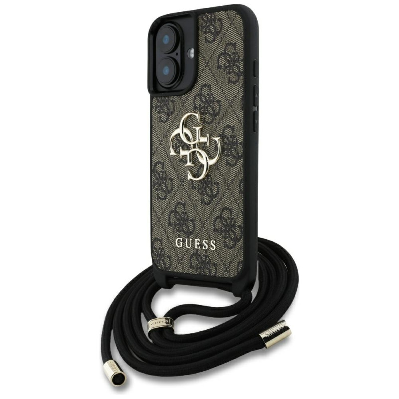 „Guess 4G Big Logo Cord Stap“ dėklas per petį, skirtas iPhone 16, rudas