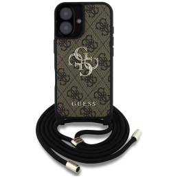 „Guess 4G Big Logo Cord Stap“ dėklas per petį, skirtas „iPhone 16 Plus“, rudas