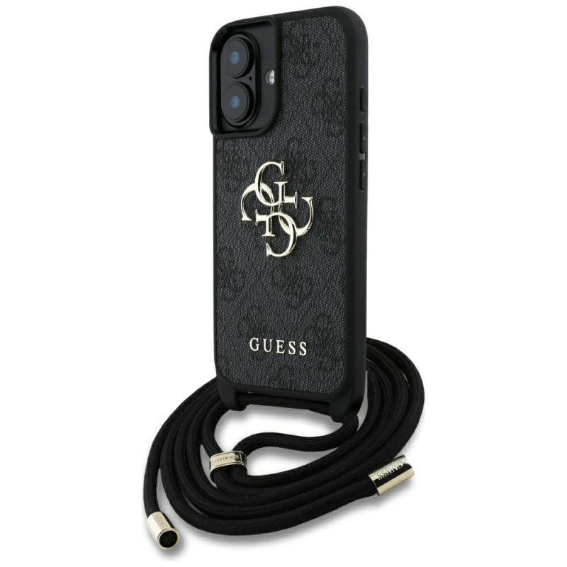 „Guess 4G Big Logo“ laido formos per petį dėklas, skirtas „iPhone 16 Plus“, juodas