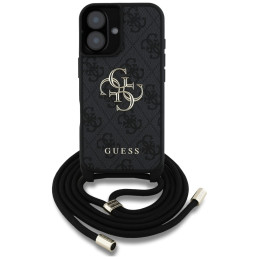 „Guess 4G Big Logo“ laido formos per petį dėklas, skirtas „iPhone 16 Plus“, juodas