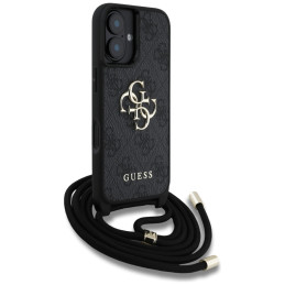 „Guess 4G Big Logo“ laido formos per petį dėklas, skirtas „iPhone 16 Plus“, juodas