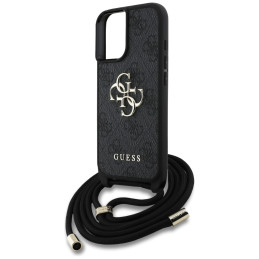 „Guess 4G Big Logo“ laido formos per petį dėklas, skirtas „iPhone 16 Plus“, juodas