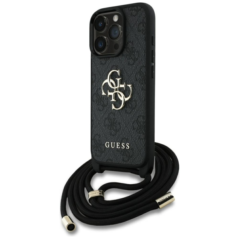 „Guess 4G Big Logo“ laido formos per petį dėklas, skirtas „iPhone 16 Pro“, juodas