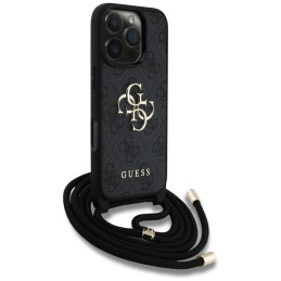 „Guess 4G Big Logo“ laido formos per petį dėklas, skirtas „iPhone 16 Pro“, juodas