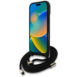 „Guess 4G Big Logo“ laido formos per petį dėklas, skirtas „iPhone 16 Pro“, juodas