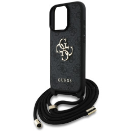 „Guess 4G Big Logo“ laido formos per petį dėklas, skirtas „iPhone 16 Pro“, juodas
