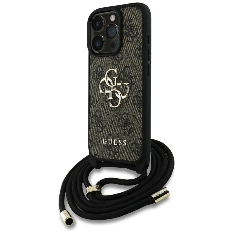 „Guess 4G Big Logo Cord Stap“ dėklas per petį, skirtas iPhone 16 Pro Max, rudas