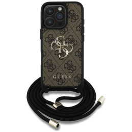 „Guess 4G Big Logo Cord Stap“ dėklas per petį, skirtas iPhone 16 Pro Max, rudas