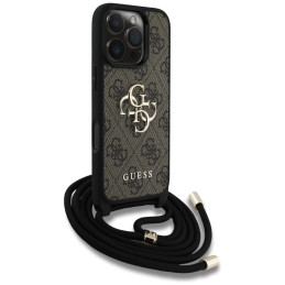 „Guess 4G Big Logo Cord Stap“ dėklas per petį, skirtas iPhone 16 Pro Max, rudas