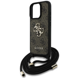 „Guess 4G Big Logo Cord Stap“ dėklas per petį, skirtas iPhone 16 Pro Max, rudas