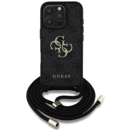 „Guess 4G Big Logo Cord Stap“ dėklas per petį, skirtas „iPhone 16 Pro Max“, juodas