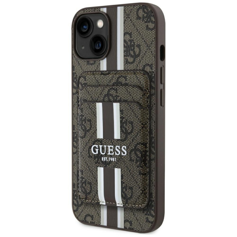 „Guess 4G Stripes“ dėklas su „Magsafe“ dėklu, skirtas „iPhone 15“, rudas