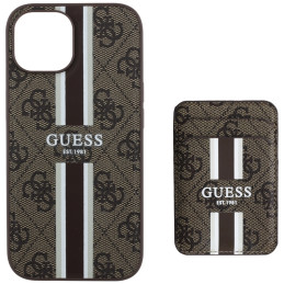 „Guess 4G Stripes“ dėklas su „Magsafe“ dėklu, skirtas „iPhone 15“, rudas
