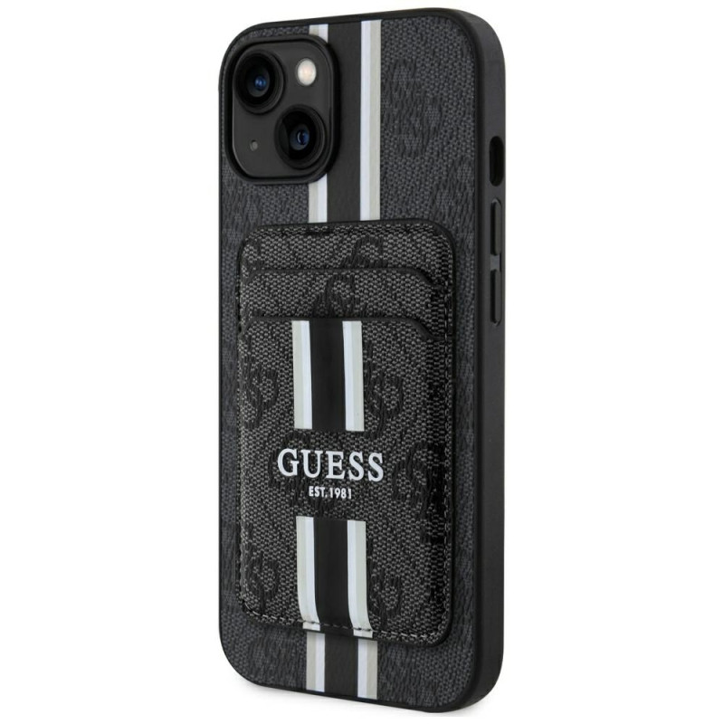 „Guess 4G Stripes“ dėklas su „Magsafe“ dėklu, skirtas „iPhone 15“, juodas