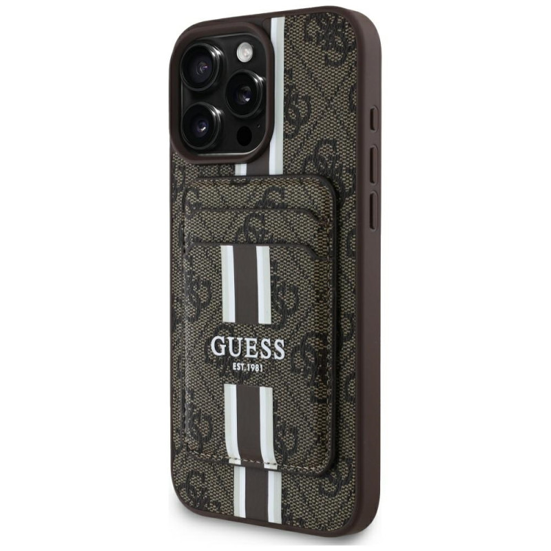 „Guess 4G Stripes“ dėklas su „Magsafe“ dėklu, skirtas „iPhone 16 Pro Max“, rudas