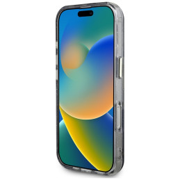 „Guess“ blizgučių ir gėlių formos trikampių mygtukų „MagSafe“ dėklas, skirtas „iPhone 16 Pro Max“, juodas