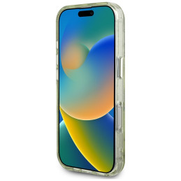 „Guess“ blizgučių ir gėlių formos trikampių mygtukų formos „MagSafe“ dėklas, skirtas „iPhone 16 Pro“, žalias