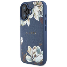 „Guess“ grūdėto rašto „MagSafe“ dėklas, skirtas „iPhone 16“, mėlynas