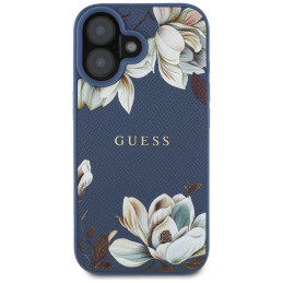 „Guess“ grūdėto rašto „MagSafe“ dėklas, skirtas „iPhone 16“, mėlynas