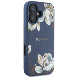 „Guess“ grūdėto rašto „MagSafe“ dėklas, skirtas „iPhone 16“, mėlynas