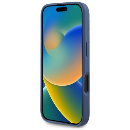 „Guess“ grūdėto rašto „MagSafe“ dėklas, skirtas „iPhone 16“, mėlynas