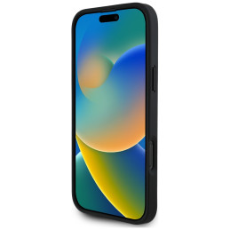 „Guess“ grūdėto rašto gėlių rašto „MagSafe“ dėklas, skirtas „iPhone 16 Pro Max“, juodas