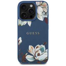 „Guess“ grūdėto rašto „MagSafe“ dėklas, skirtas „iPhone 16 Pro Max“, mėlynas