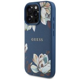 „Guess“ grūdėto rašto „MagSafe“ dėklas, skirtas „iPhone 16 Pro“, mėlynas