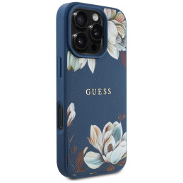 „Guess“ grūdėto rašto „MagSafe“ dėklas, skirtas „iPhone 16 Pro“, mėlynas