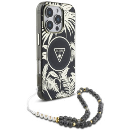 „Guess“ „Palm Trees Triangle Pearl Strap“ „MagSafe“ dėklas, skirtas „iPhone 16 Pro Max“, juodas
