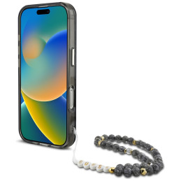 „Guess“ „Palm Trees Triangle Pearl Strap“ „MagSafe“ dėklas, skirtas „iPhone 16 Pro Max“, juodas