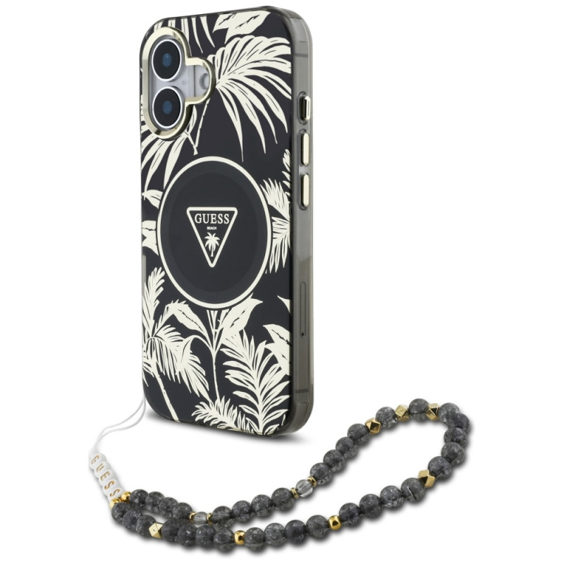 „Guess“ „Palm Trees Triangle Pearl Strap“ „MagSafe“ dėklas, skirtas „iPhone 16“, juodas