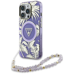 „Guess“ „Palm Trees Triangle Pearl Strap“ „MagSafe“ dėklas, skirtas „iPhone 16 Pro“, violetinis