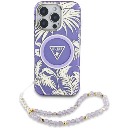 „Guess“ „Palm Trees Triangle Pearl Strap“ „MagSafe“ dėklas, skirtas „iPhone 16 Pro“, violetinis