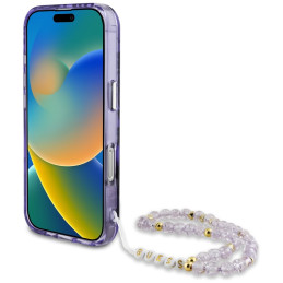 „Guess“ „Palm Trees Triangle Pearl Strap“ „MagSafe“ dėklas, skirtas „iPhone 16 Pro“, violetinis