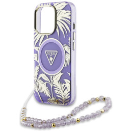 „Guess“ „Palm Trees Triangle Pearl Strap“ „MagSafe“ dėklas, skirtas „iPhone 16 Pro“, violetinis