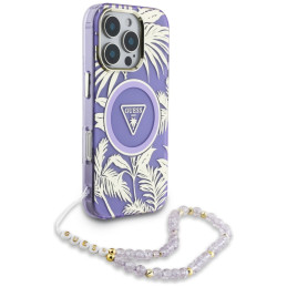 „Guess“ „Palm Trees Triangle Pearl Strap“ „MagSafe“ dėklas, skirtas „iPhone 16 Pro Max“, violetinis