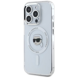 „Karl Lagerfeld“ IML metalinis „Karl Head MagSafe“ dėklas, skirtas „iPhone 15 Pro“, baltas