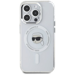 „Karl Lagerfeld“ IML metalinis „Karl Head MagSafe“ dėklas, skirtas „iPhone 15 Pro“, baltas