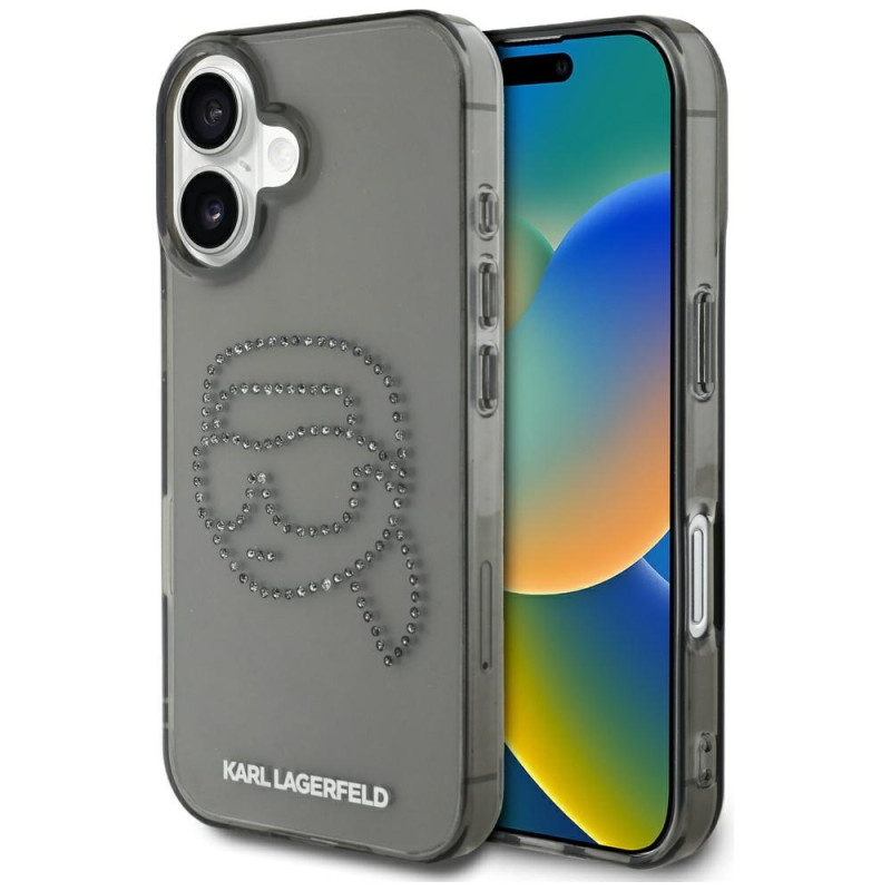 „Karl Lagerfeld IML“ „Rhinestones Karl Head“ dėklas, skirtas „iPhone 16“, juodas