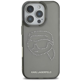 „Karl Lagerfeld IML“ „Rhinestones Karl Head“ dėklas, skirtas „iPhone 16 Pro“, juodas