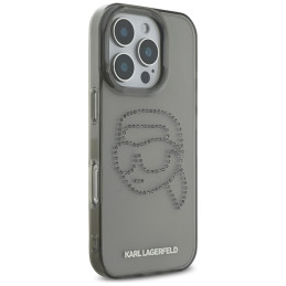 „Karl Lagerfeld IML“ „Rhinestones Karl Head“ dėklas, skirtas „iPhone 16 Pro“, juodas