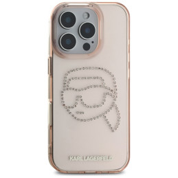 „Karl Lagerfeld IML“ „Rhinestones Karl Head“ dėklas, skirtas „iPhone 16 Pro“, rožinis