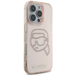 „Karl Lagerfeld IML“ „Rhinestones Karl Head“ dėklas, skirtas „iPhone 16 Pro“, rožinis