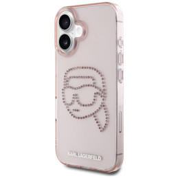 Karl Lagerfeld IML Rhinestones Karl Head iPhone 16 dėklas rožinis