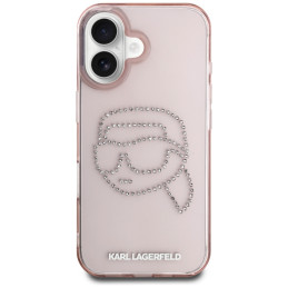 Karl Lagerfeld IML Rhinestones Karl Head iPhone 16 dėklas rožinis