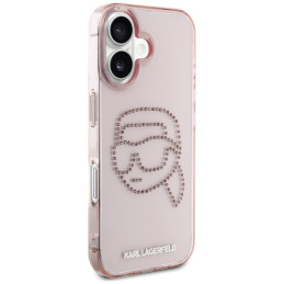 Karl Lagerfeld IML Rhinestones Karl Head iPhone 16 dėklas rožinis