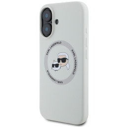 „Karl Lagerfeld“ silikoninis dvigubų galvučių ir apskritimo formos „MagSafe“ dėklas, skirtas „iPhone 16“, smėlio spalvos...