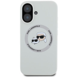 „Karl Lagerfeld“ silikoninis dvigubų galvučių ir apskritimo formos „MagSafe“ dėklas, skirtas „iPhone 16“, smėlio spalvos...